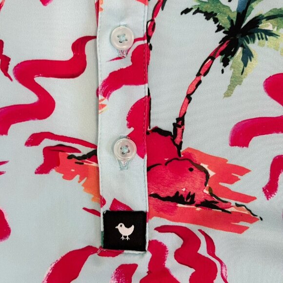 Bad Birdie Men's L Short Sleeves Golf Polo Shirt Hawaiian Tropical Print - Picture 9 of 14
